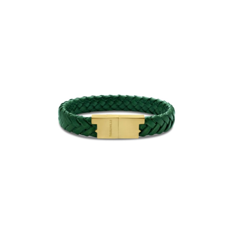 Bottega Veneta Braided Leather And Gold-plated Bracelet In Green