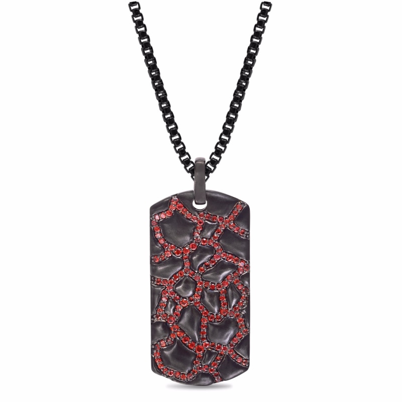 Thumbnail of Fiery Ascent Black Rhodium Plated Sterling Silver Textured Tag With Garnets image