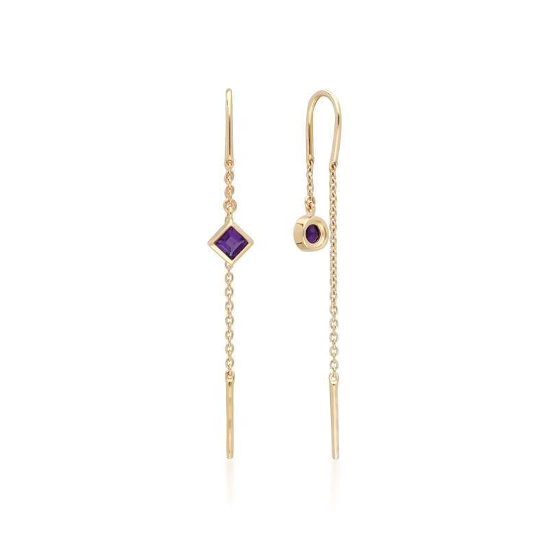 Thumbnail of Mismatched Amethyst Pull Through Chain Earrings In Yellow Gold image