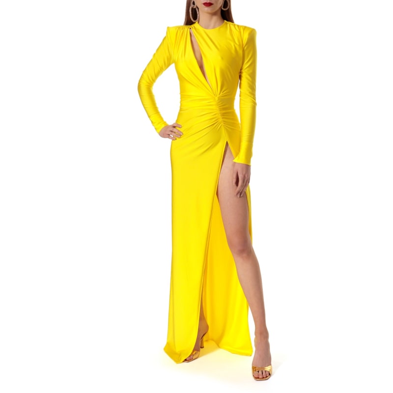 Plus Size Adriana Ruched Bodycon Dress - Yellow