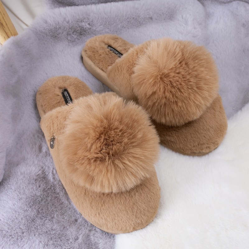 Thumbnail of Etta Pom Mule Slippers In Camel image