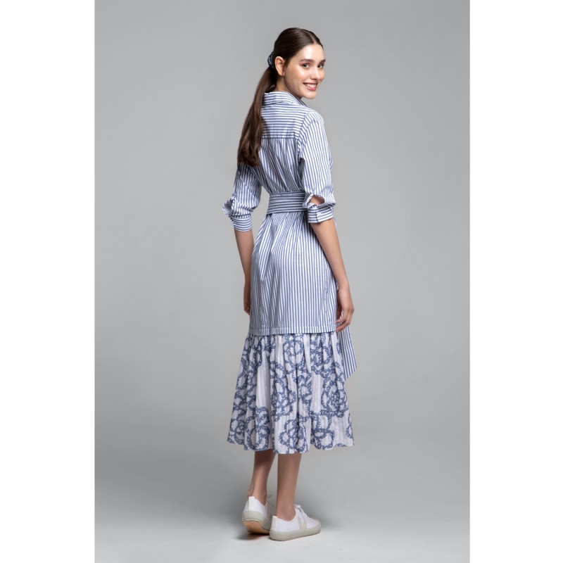 Thumbnail of Santorini Belted Striped Shirt Dress With Embroidered Panel image