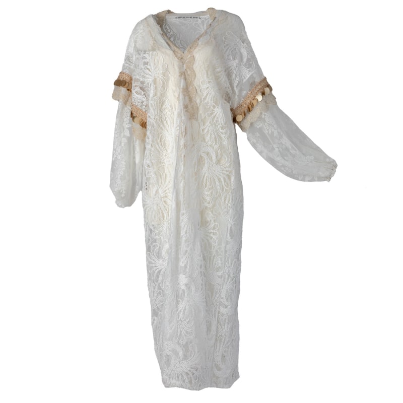 Thumbnail of Delilah - Bohemian Robe in White Lace with Golden Orbs image