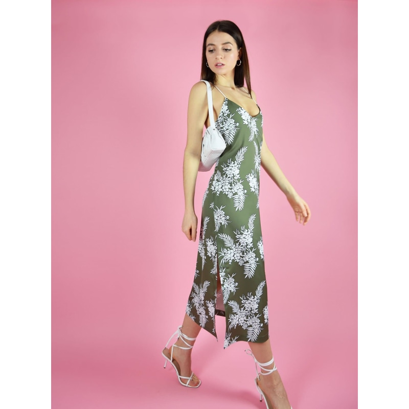 Thumbnail of Floral Backless Midi Slip Dress, Upcycled Polyester, In Green & White Print image