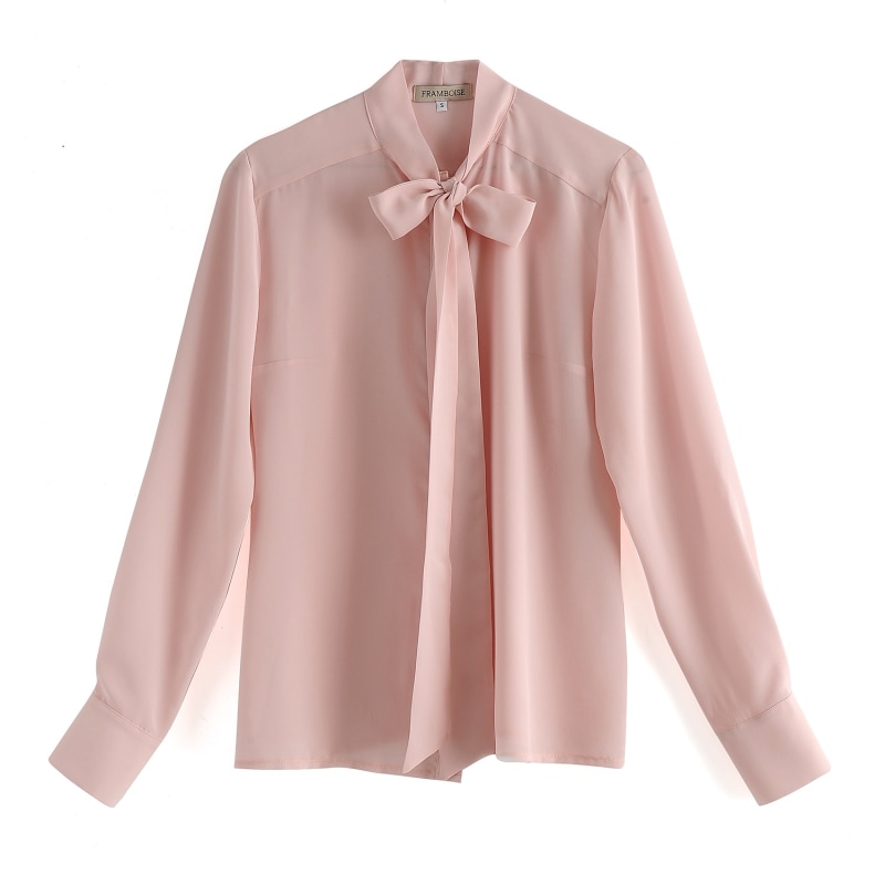 Thumbnail of Blush Pink Pussy Bow Silk Shirt image