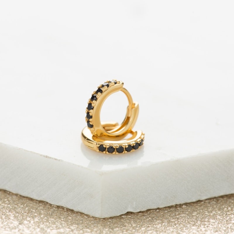 Thumbnail of Gold Huggie Earrings With Black Stones image