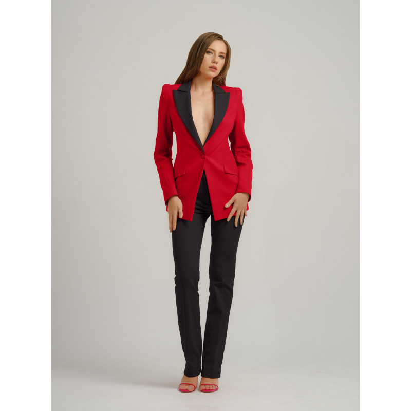 Red tailored suit womens top