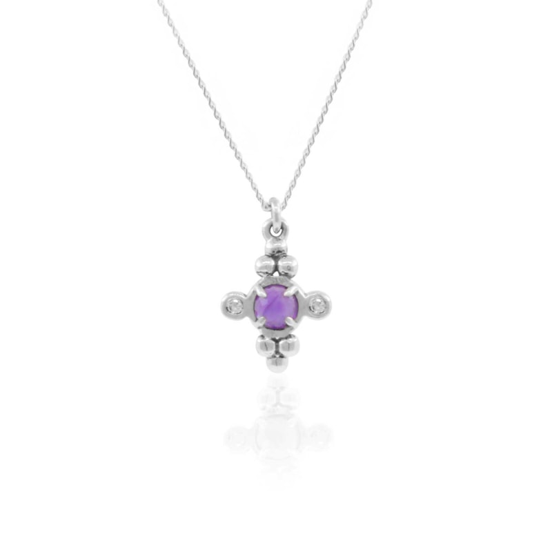 Thumbnail of Amethyst & Diamonds Cross Necklace - Silver image