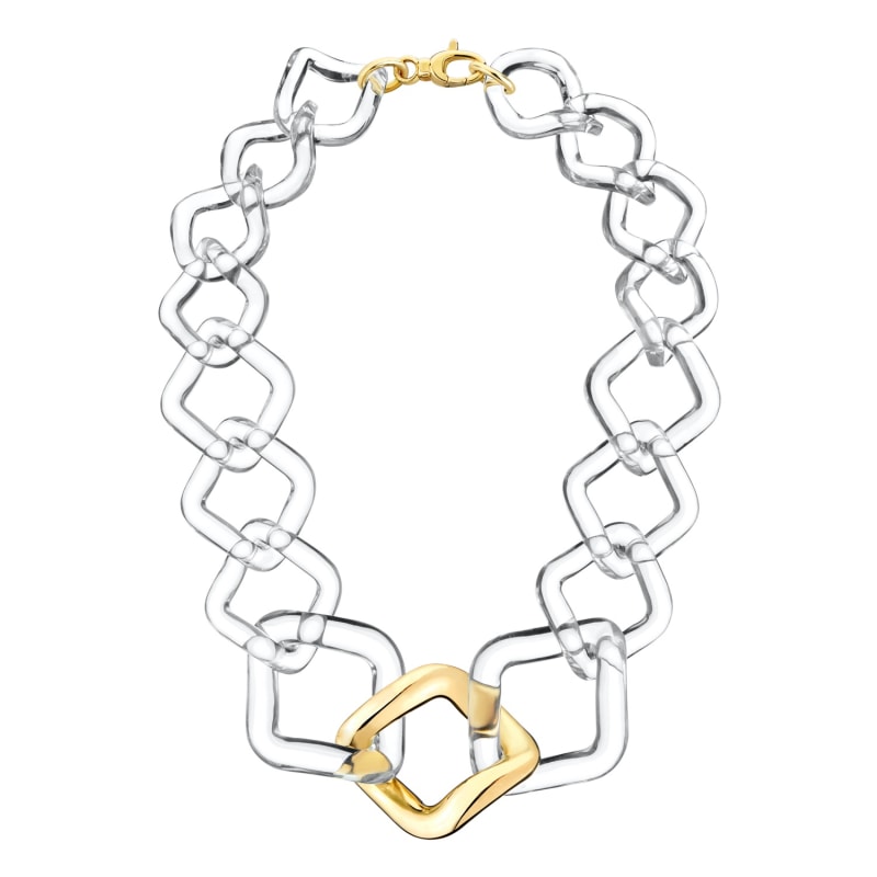 Thumbnail of Clear And Gold Oversized Twisted Link Necklace image