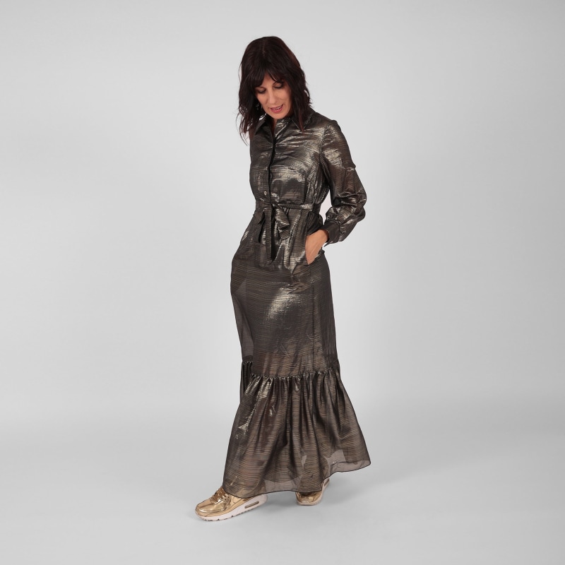 Thumbnail of Ilu Long Sleeve Maxi Shirt Dress Gold image