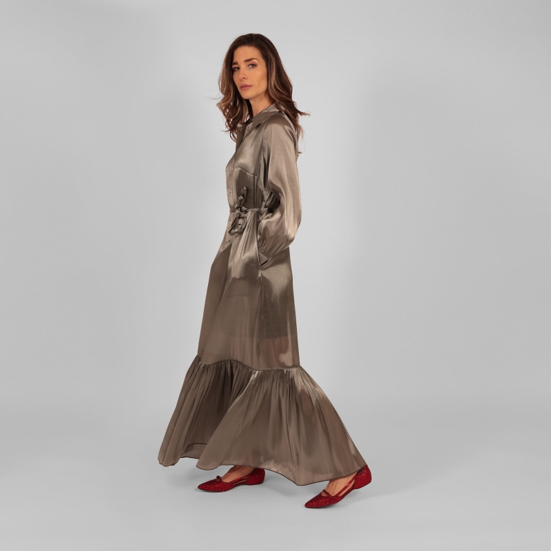 Thumbnail of Ilu Long Sleeve Maxi Shirt Dress Silver image