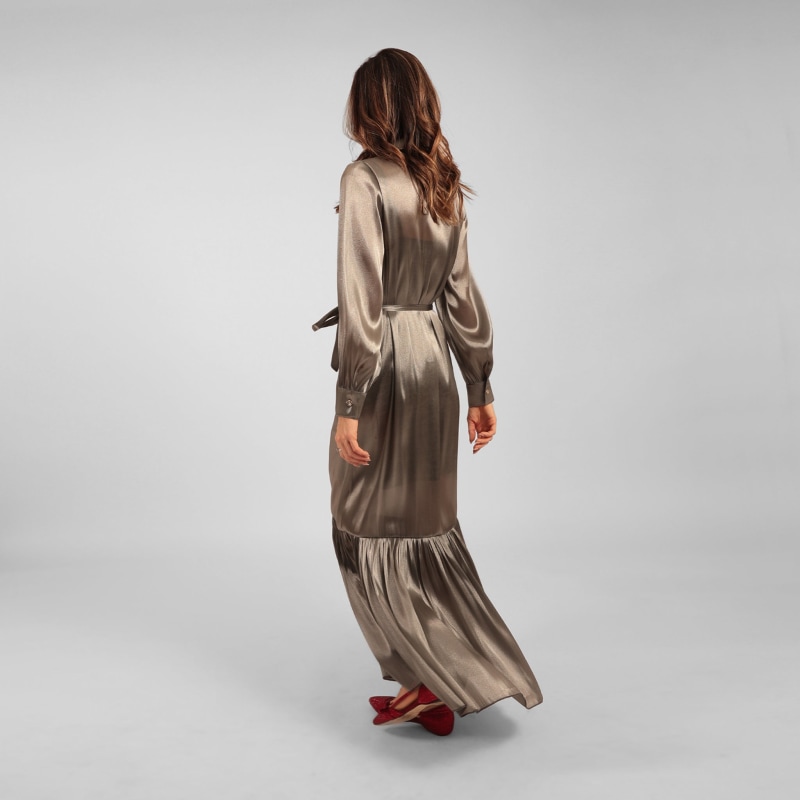 Thumbnail of Ilu Long Sleeve Maxi Shirt Dress Silver image