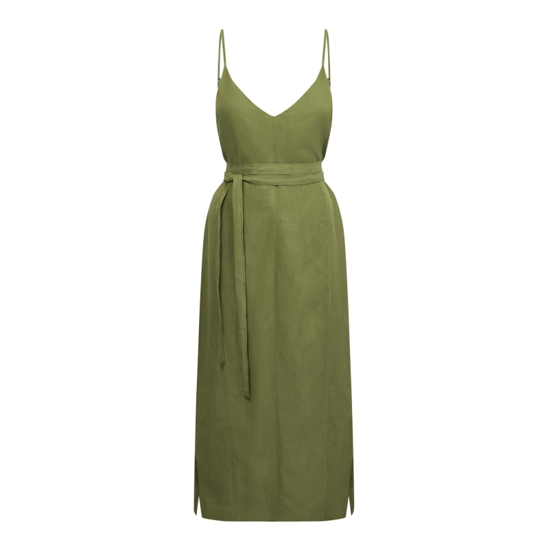 Iman Tencel Linen Slip Dress Khaki Green KOMODO Wolf Badger