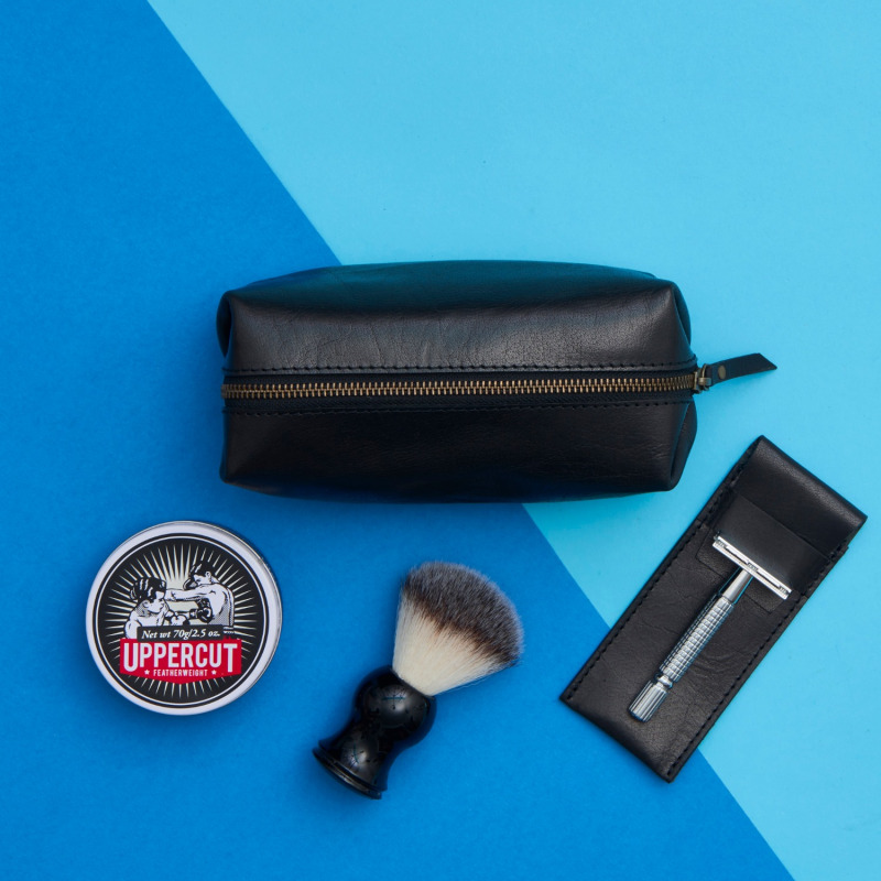 Thumbnail of Classic Black Leather Shaving Bag With Razor Cover image