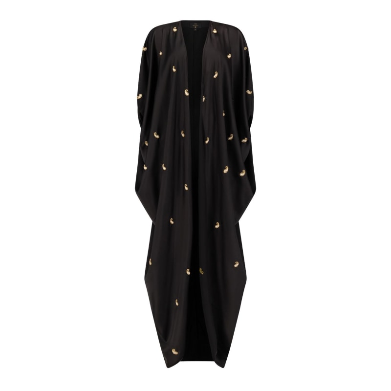 Thumbnail of Mariposa Silk Abaya With Scattered Paisley Embellished In Black image