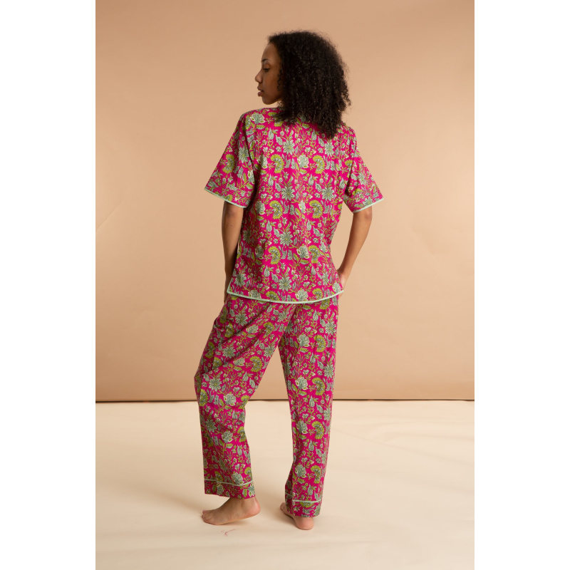 Thumbnail of Indian Cotton Floral Printed Pyjamas - Fuchsia Freesia image