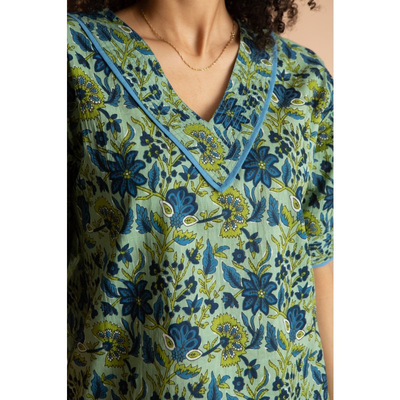 Thumbnail of Indian Cotton Floral Printed Pyjamas - Lime Patchouli image