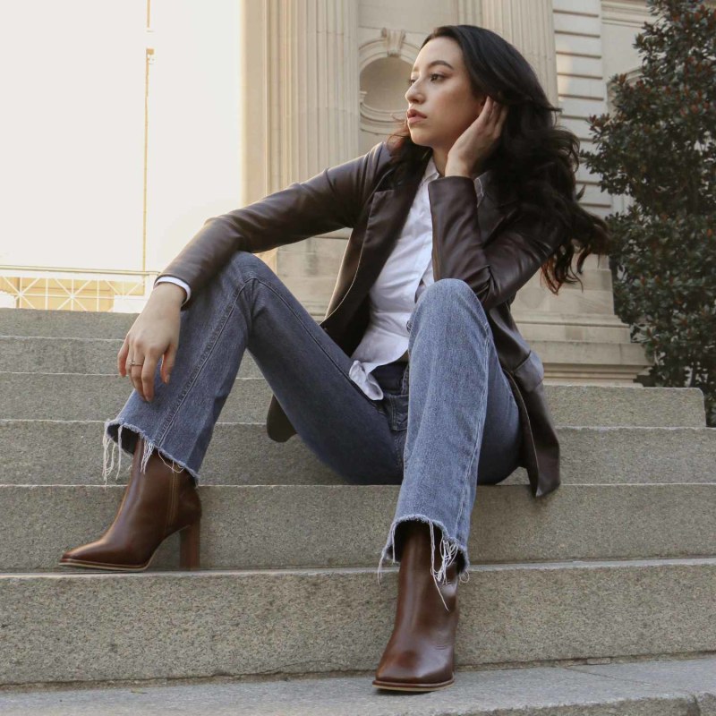 Thumbnail of Indigo Heeled Ankle Boots In Tan Leather image