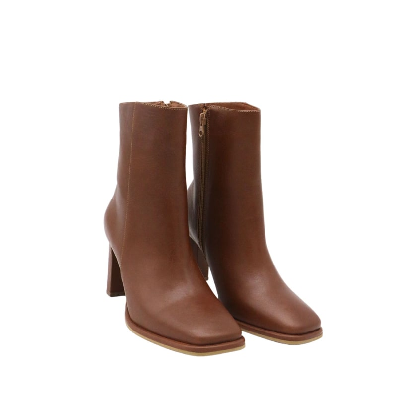 Thumbnail of Indigo Heeled Ankle Boots In Tan Leather image