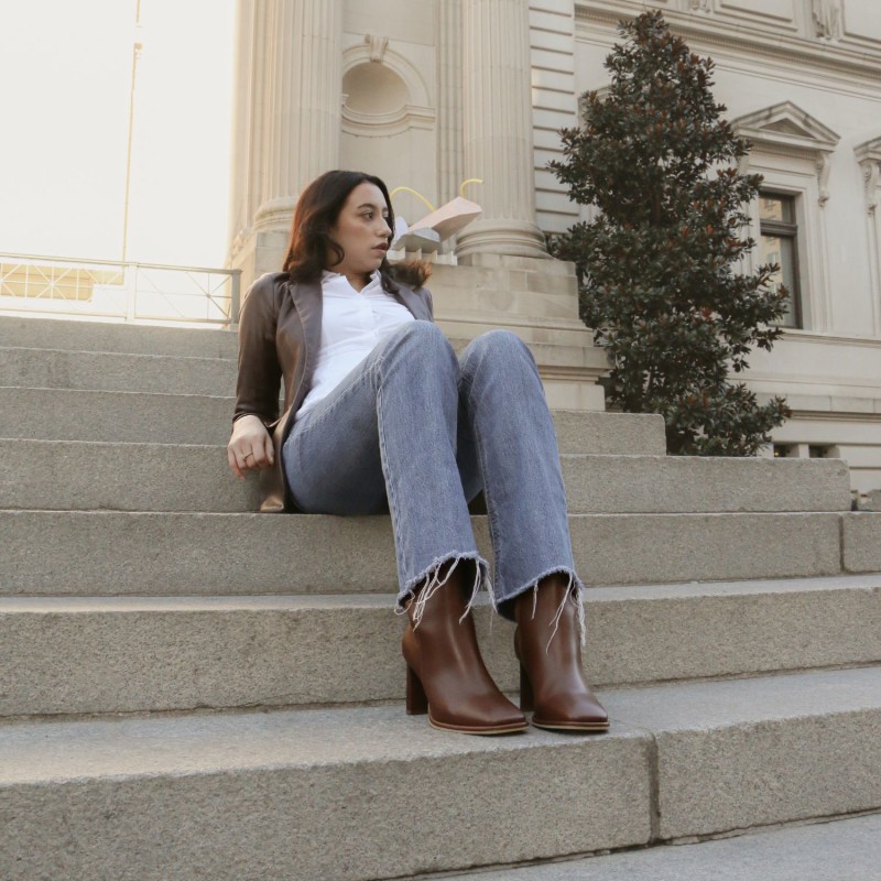 Thumbnail of Indigo Heeled Ankle Boots In Tan Leather image