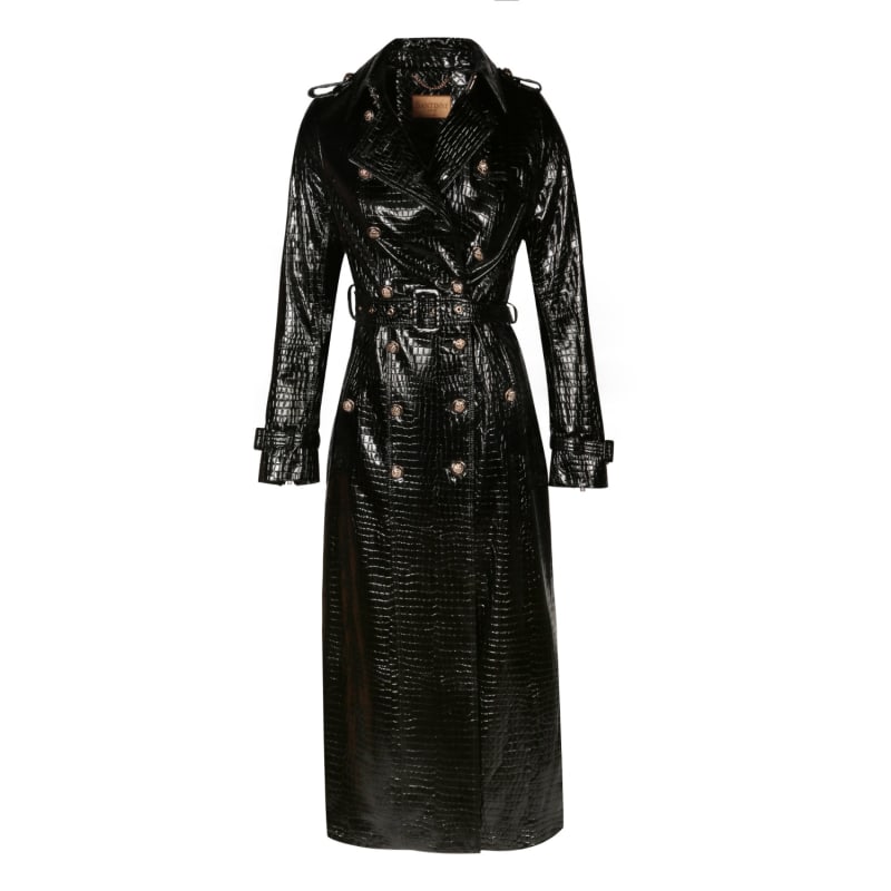 Metallic Gold Crocodile Embossed Leather Trench Coat Golden 