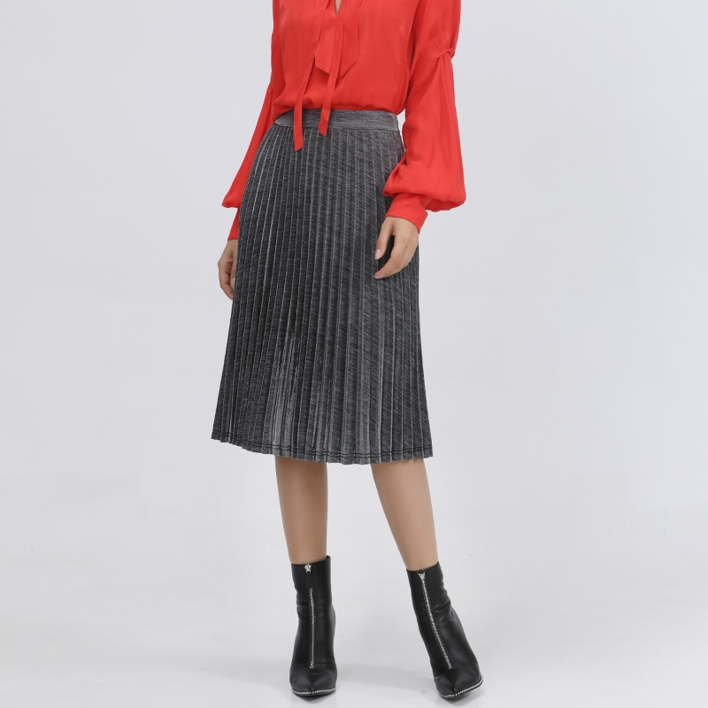 Knee Length Shiny Pleated Skirt | Smart and Joy | Wolf & Badger Knee Length Shiny Pleated Skirt | Smart and Joy | Wolf & Badger