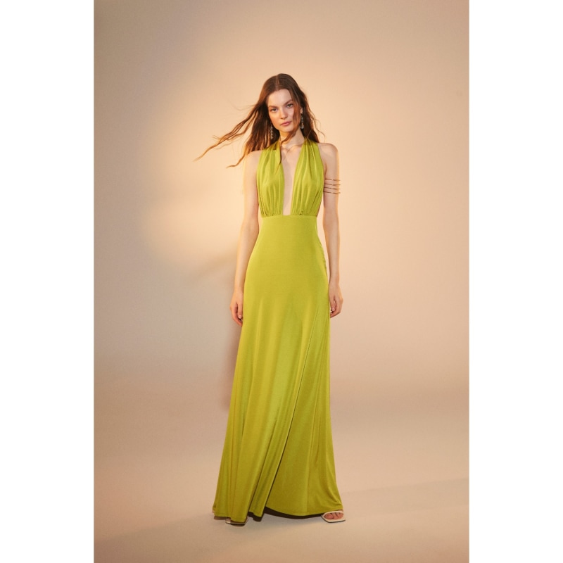 Alina khaki plunge store maxi dress