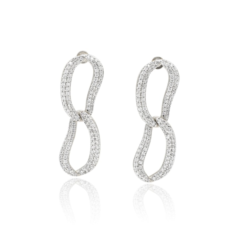 Thumbnail of Infinity Silver Pavé Diamond Ovate Loop Hoop Earrings image