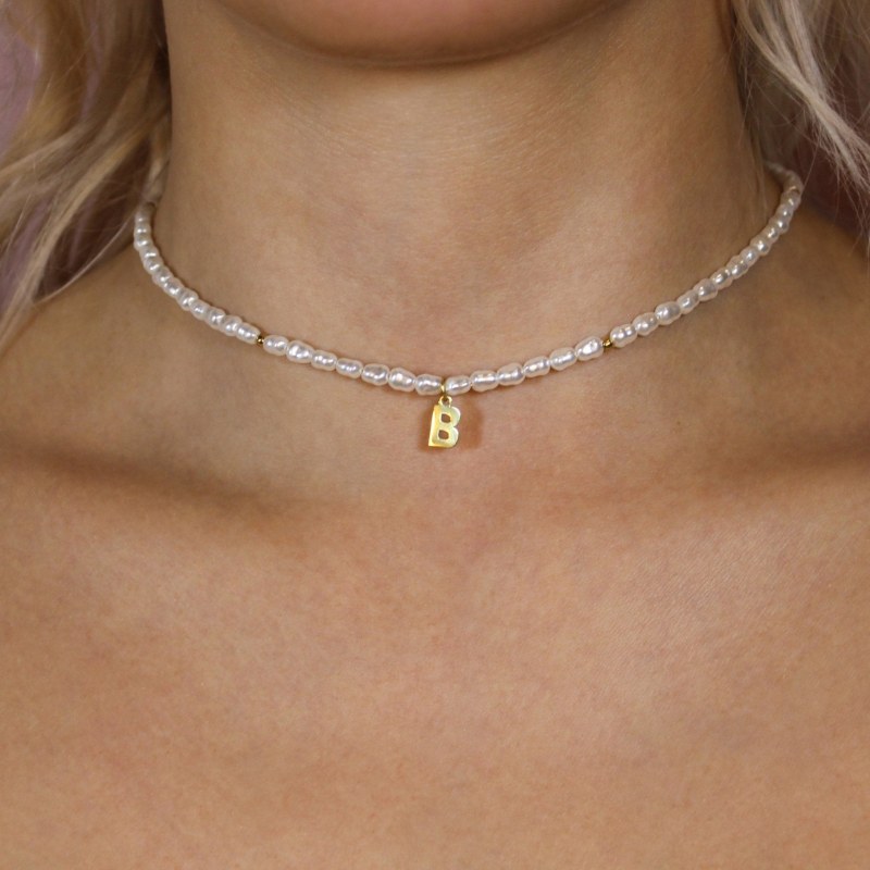 Initial Pearl Choker Necklace by Lucky Eleven