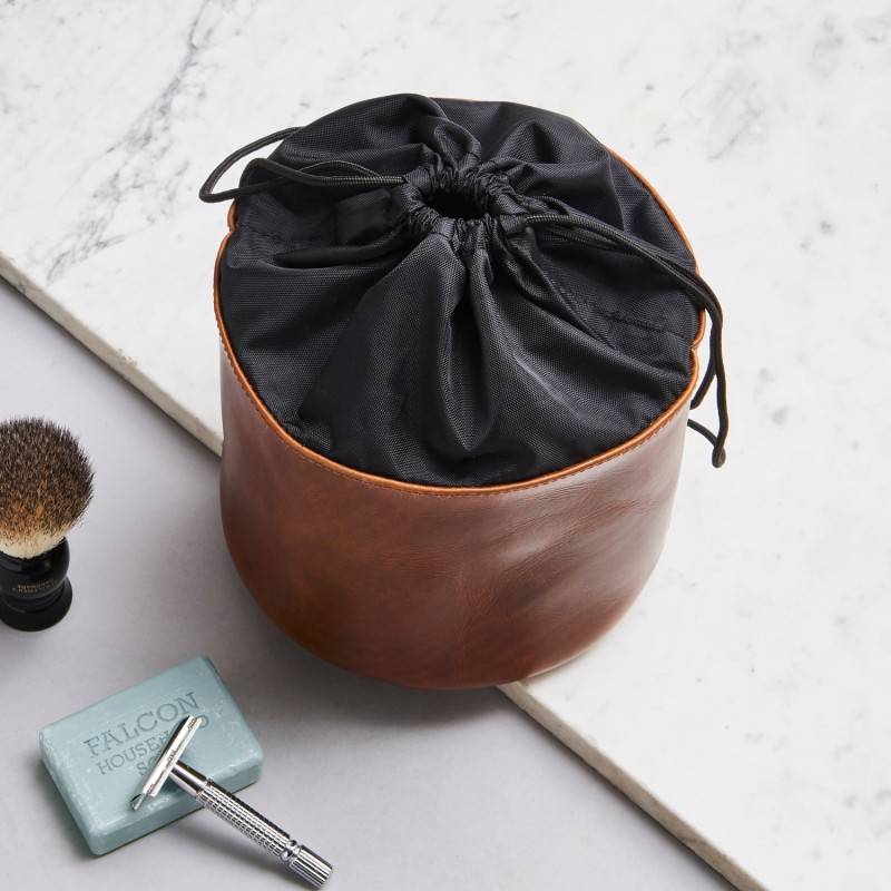 Thumbnail of Luxe Tan Leather Drawstring Wash Bag image