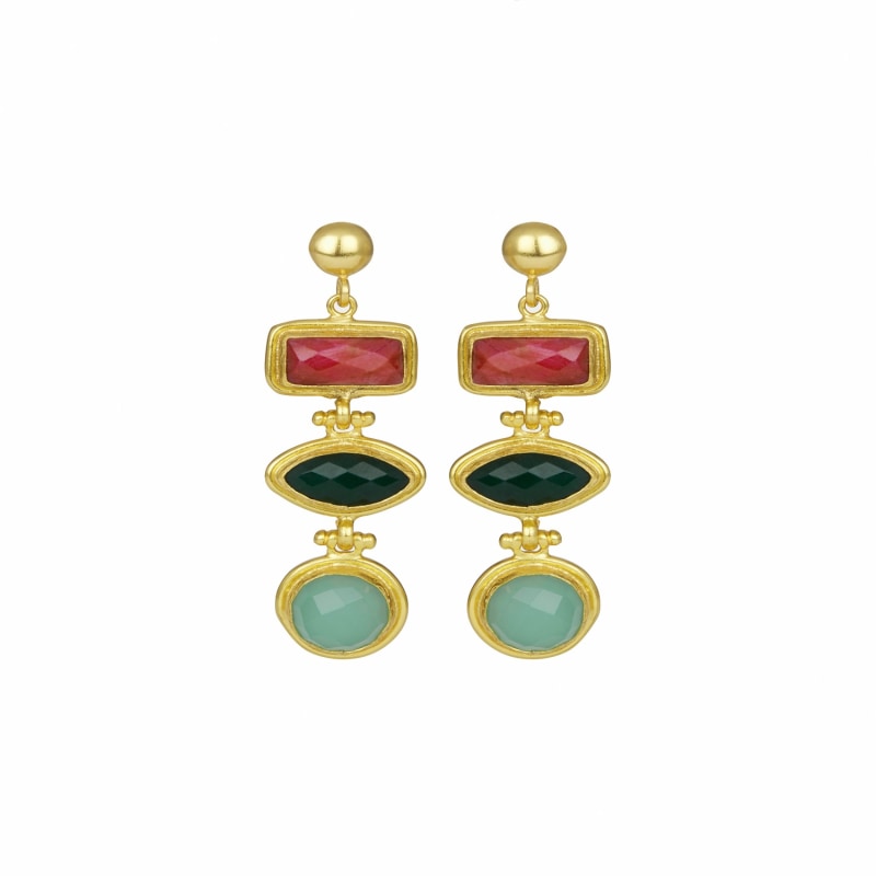 Thumbnail of Innana Gemstone Drop Earrings With Ruby, Emerald And Aqua Chalcedony image