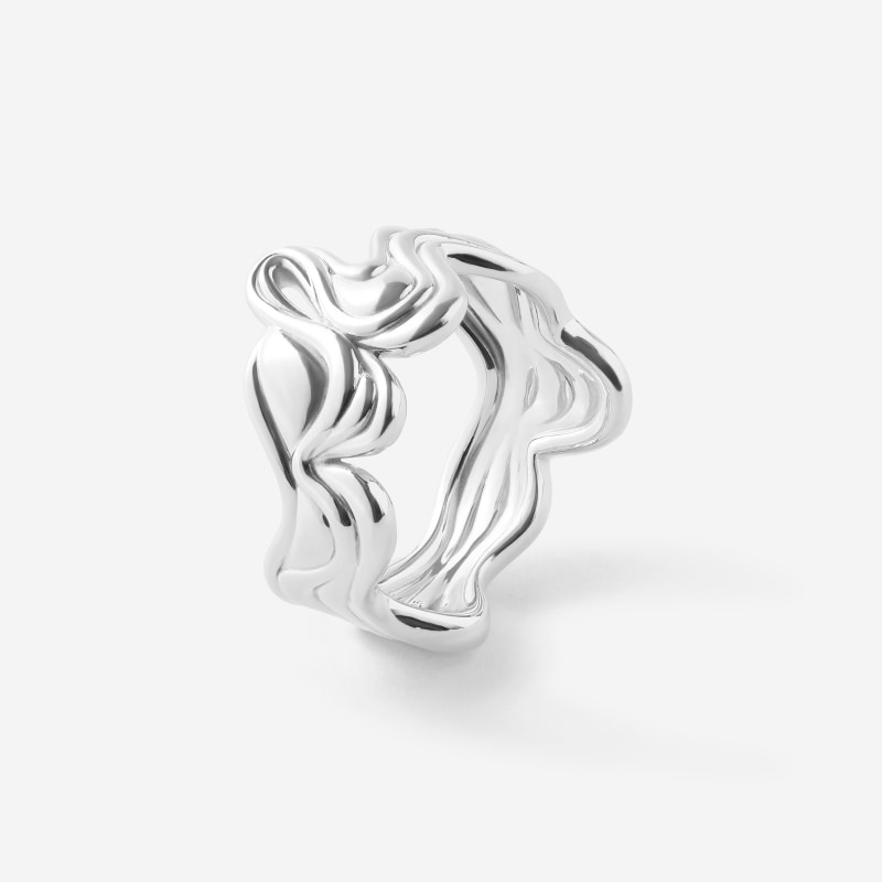 Thumbnail of Interwoven Souls Wave Diamond Silver Ring Set image