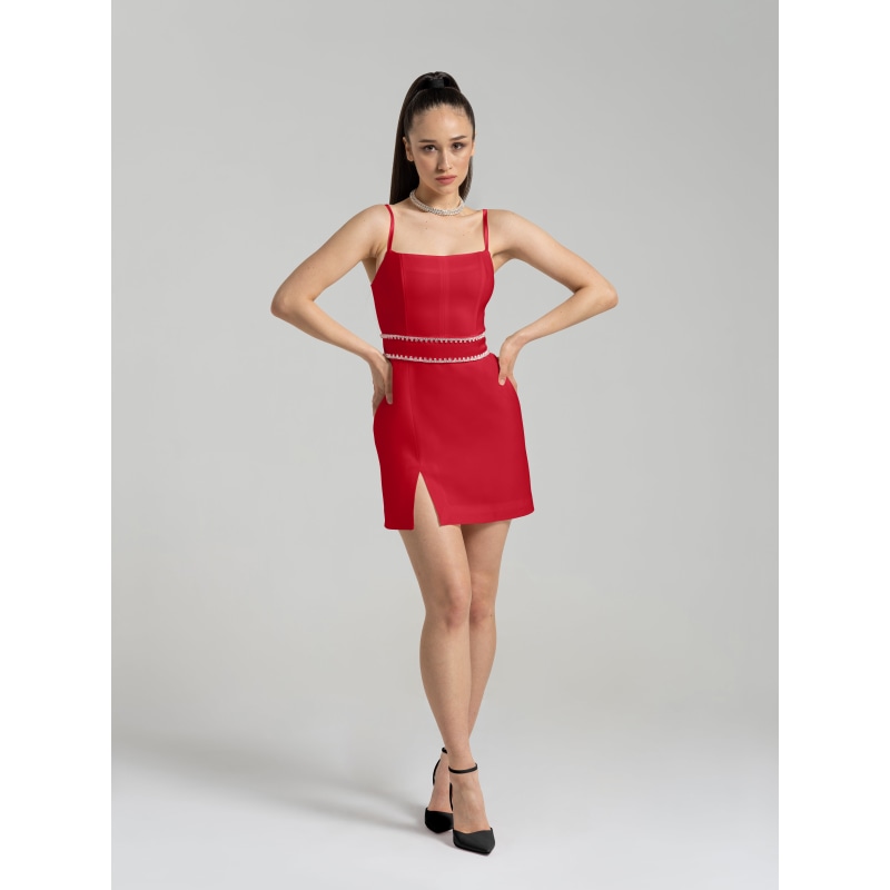 Thumbnail of Into You Fitted Mini Dress With Crystal Belt, Fierce Red image