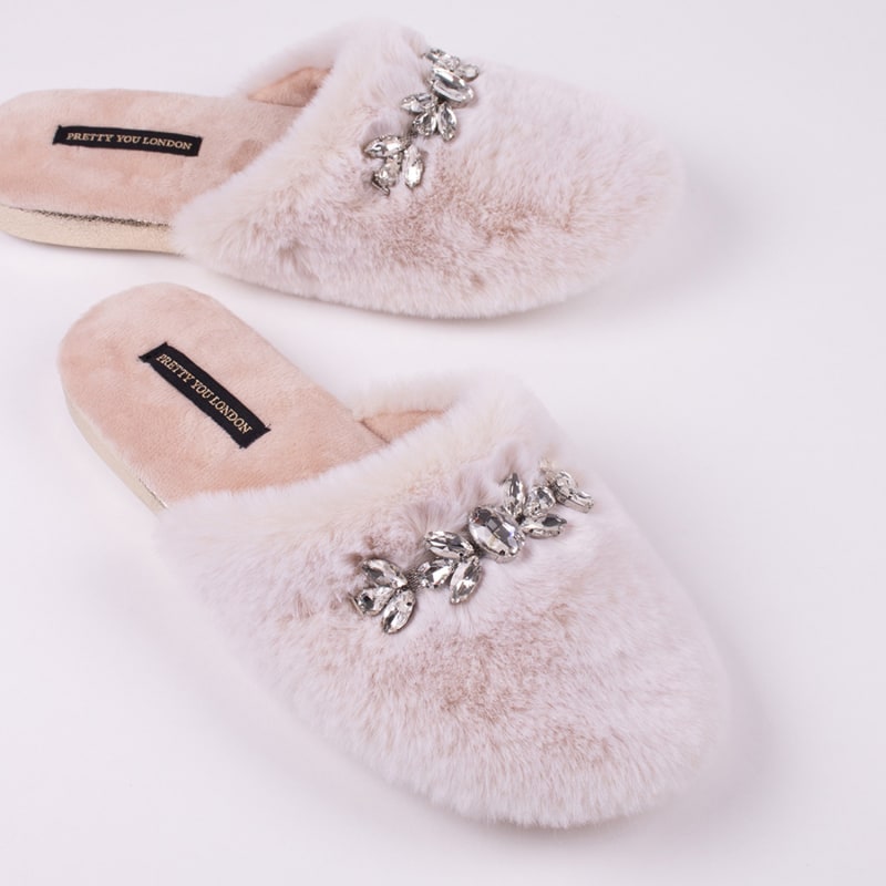 Thumbnail of Dido Elegant Diamante Mule Slippers In Cream image