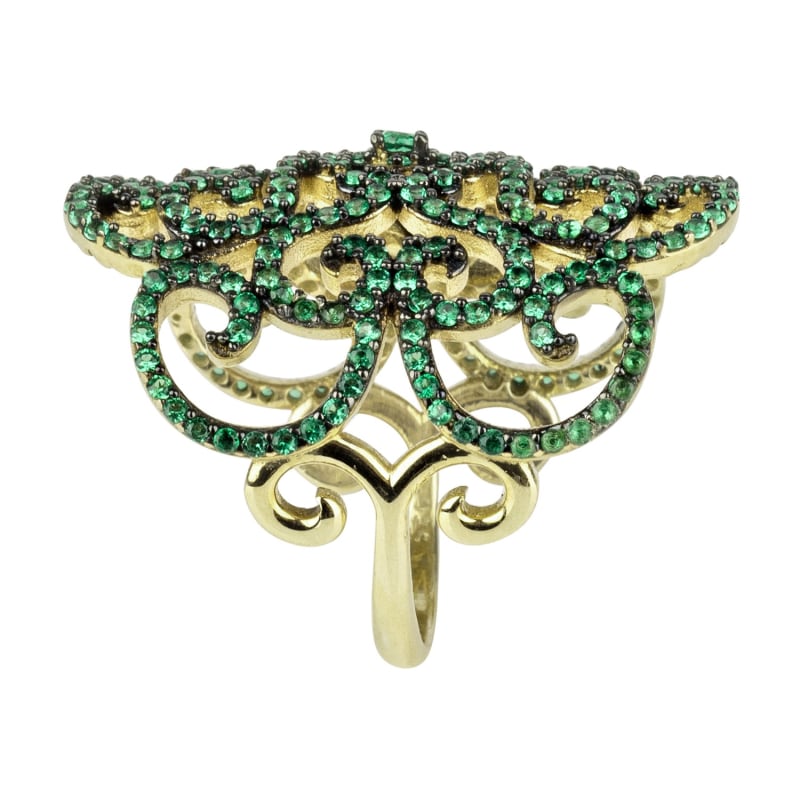 Thumbnail of Countess Filigree Cocktail Ring Emerald Green Gold image