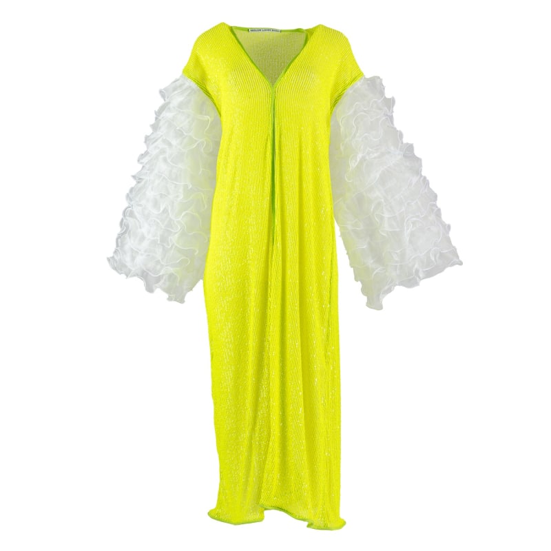 Thumbnail of Song - Lime Green Sequin Robe With White Chiffon Frilly Sleeves image