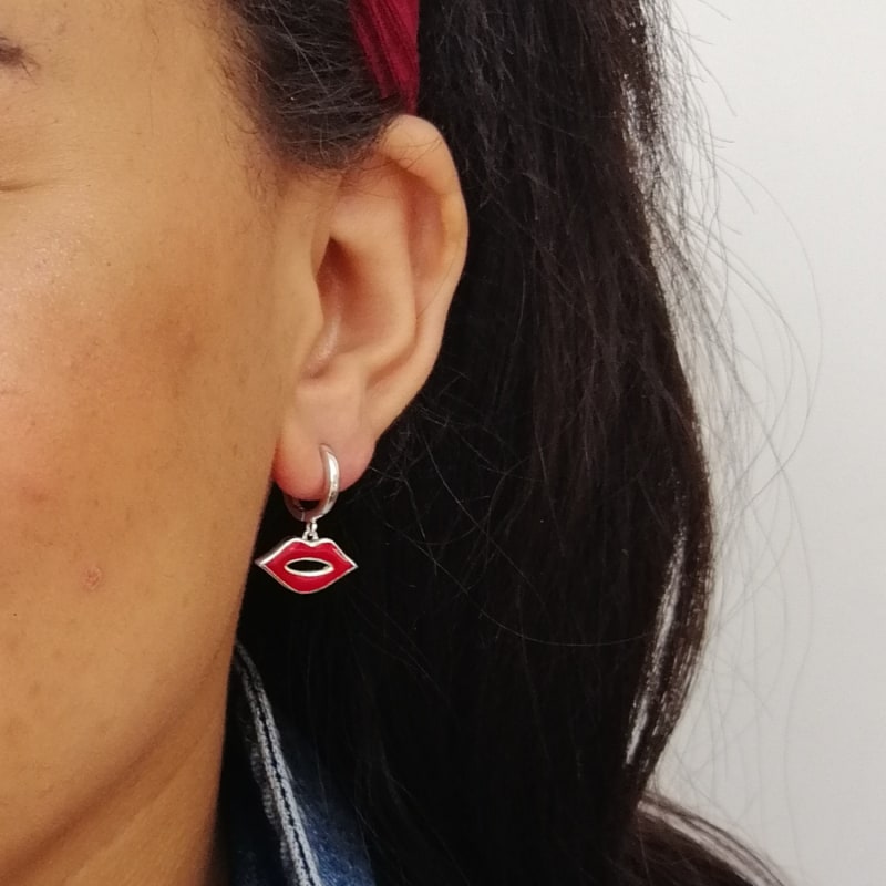 Silver Red Lips Hoop Earrings Scream Pretty Wolf Badger
