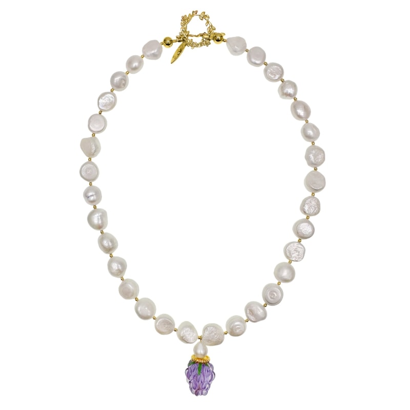 Thumbnail of Irregular Freshwater Pearls With Purple Raspberry Pendant Necklace image