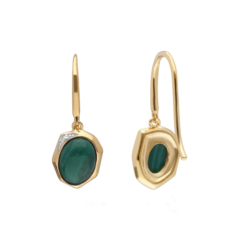 Thumbnail of Irregular Malachite & Diamond Drop Hook Earrings image