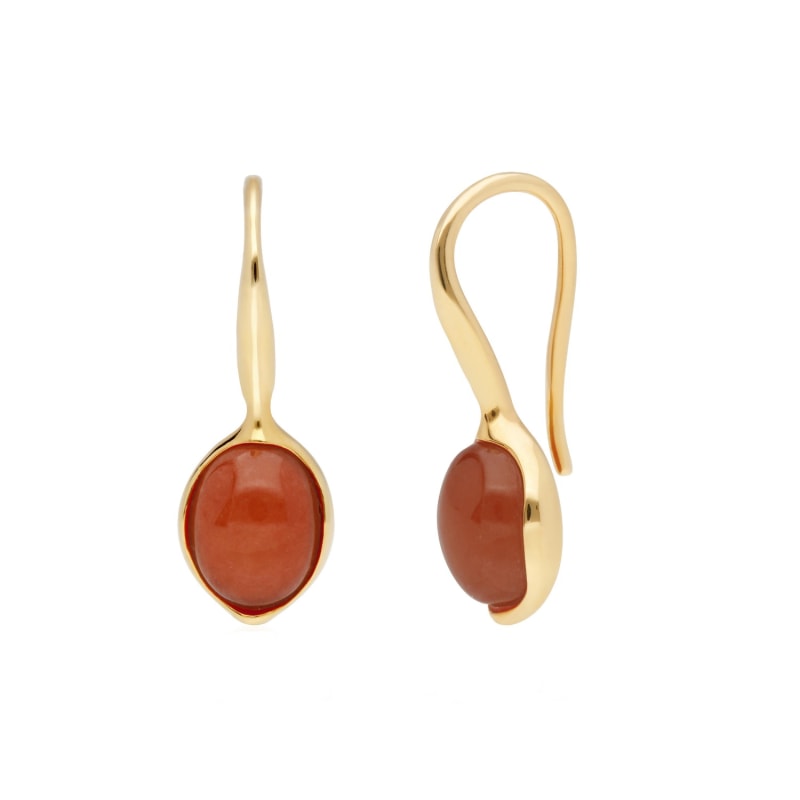 Thumbnail of Irregular Red Jade Hook Earrings In Yellow Gold Plated Silver image