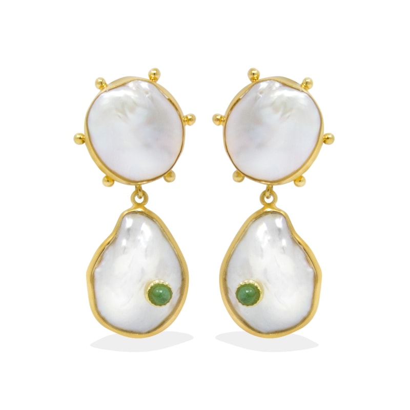 Thumbnail of Rebel Rebel Pearl & Emerald Statement Earrings image