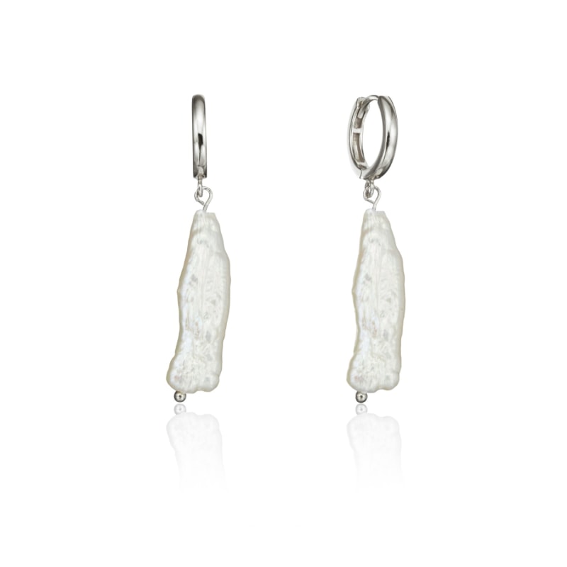 Thumbnail of Silver Baroque Pearl Shard Hoop Earrings image