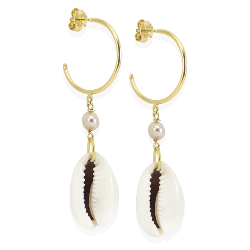 Thumbnail of Pearls & Cowrie Shell Hoop Earrings image