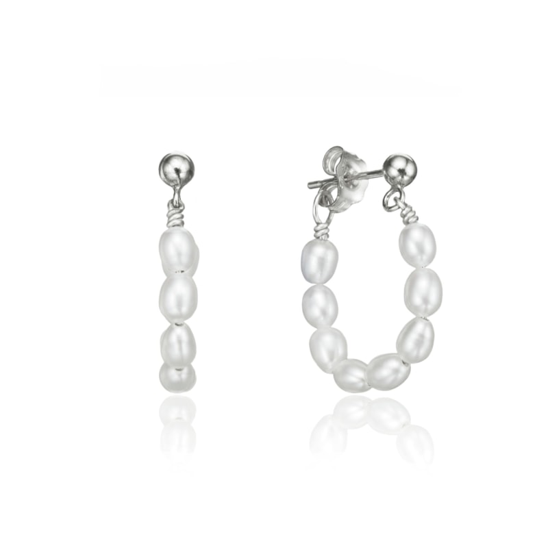 Thumbnail of Silver Seed Pearl Hoop Earrings image