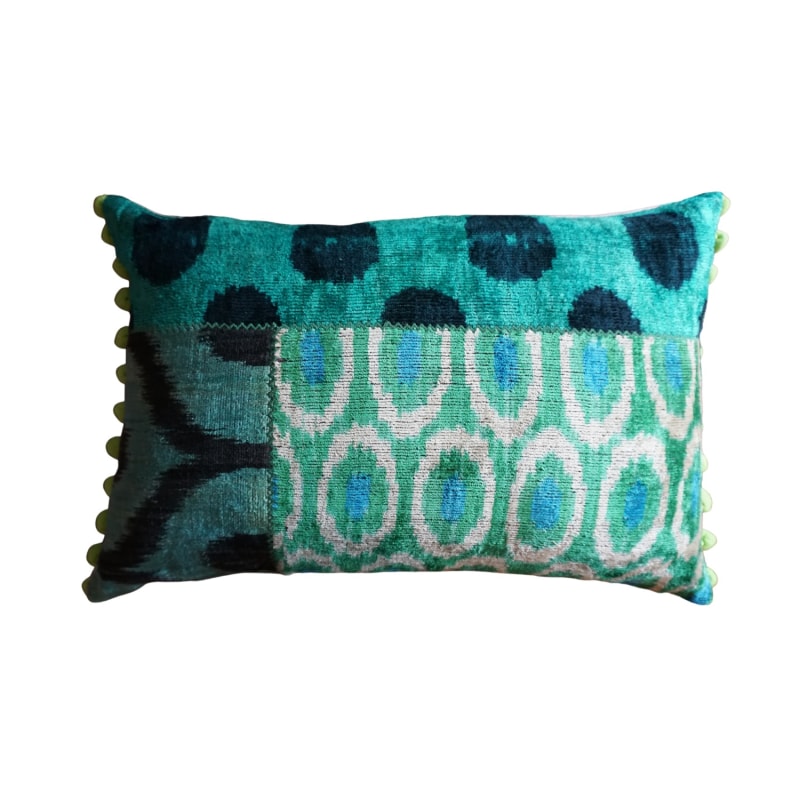 IKAT Cushions, Pale Blue Pom Pom Cushions, Cushion Cover, Cushions