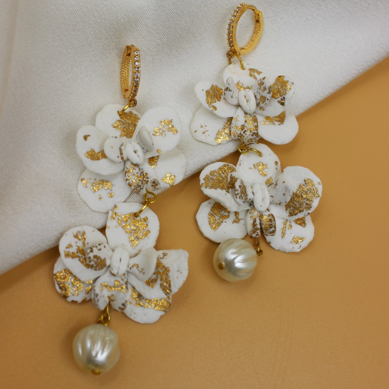 Thumbnail of Ivory Gold Orchid Earrings image