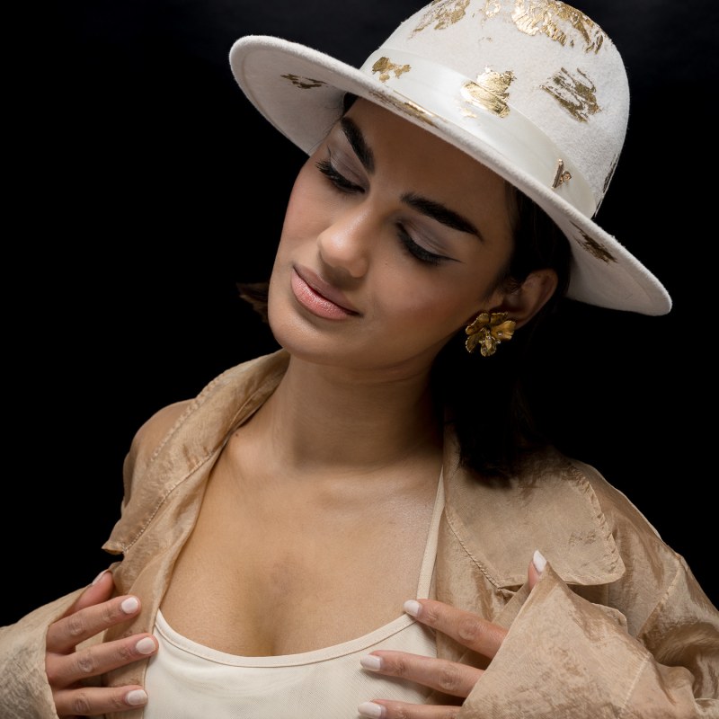 Thumbnail of Ivory Wool Felt Trilby With Logo And Gold Leaf Detailing image