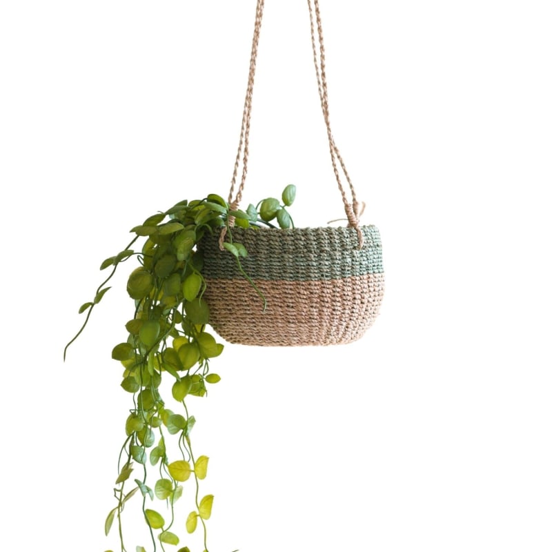 Thumbnail of Natural + Sage Hanging Planter - Hanging Bin image
