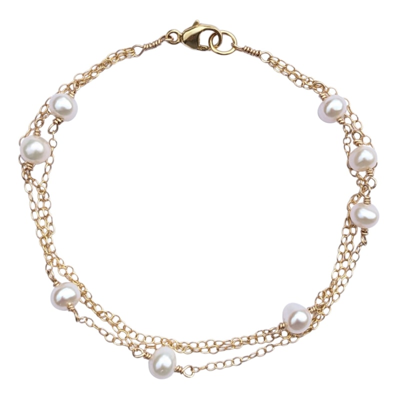 Thumbnail of Ivy Layered Chain Pearl Gold Filled Bracelet image