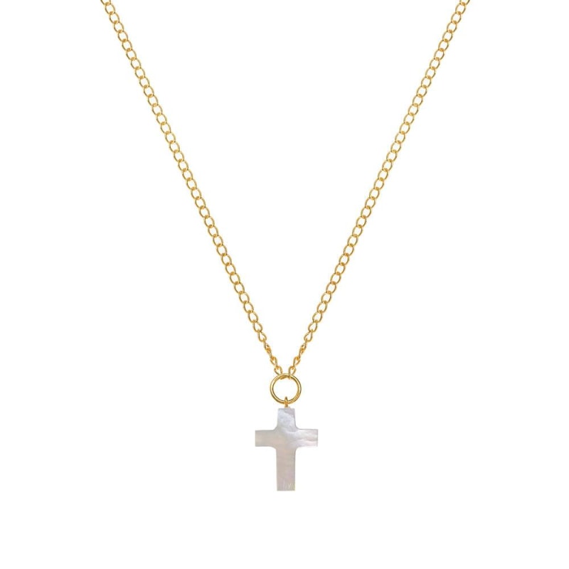 Thumbnail of Mother Of Pearl Cross 22Ct Gold Vermeil Necklace image